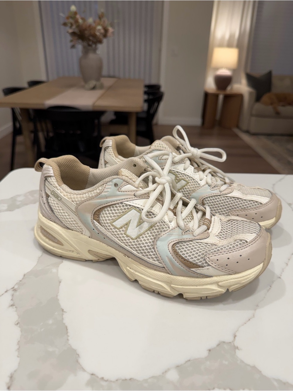 New Balance Women's Cream and Beige Mesh Athletic Trainers